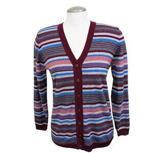 Casablanca Women Merino Wool Cardigan Button Front Euro 38 US 6 Striped Red Blue